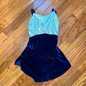 Girl’s Large Ice-skating dress navy blue velvet and silver shimmer custom-made